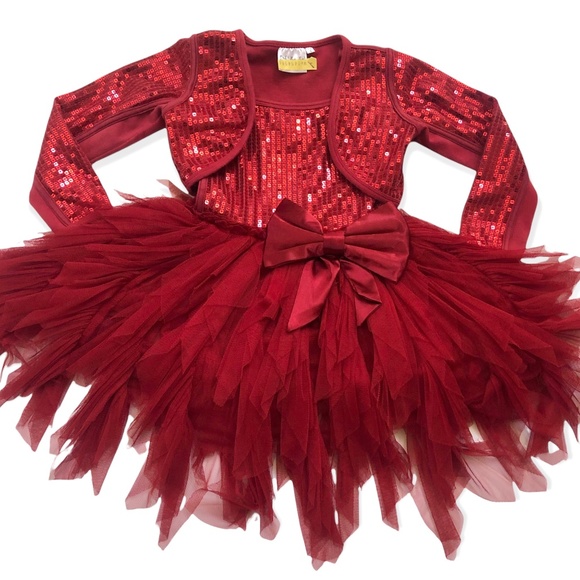 Ooh! La, La! Couture Red sequin tulle Dress & matching Shrug - Picture 4 of 9